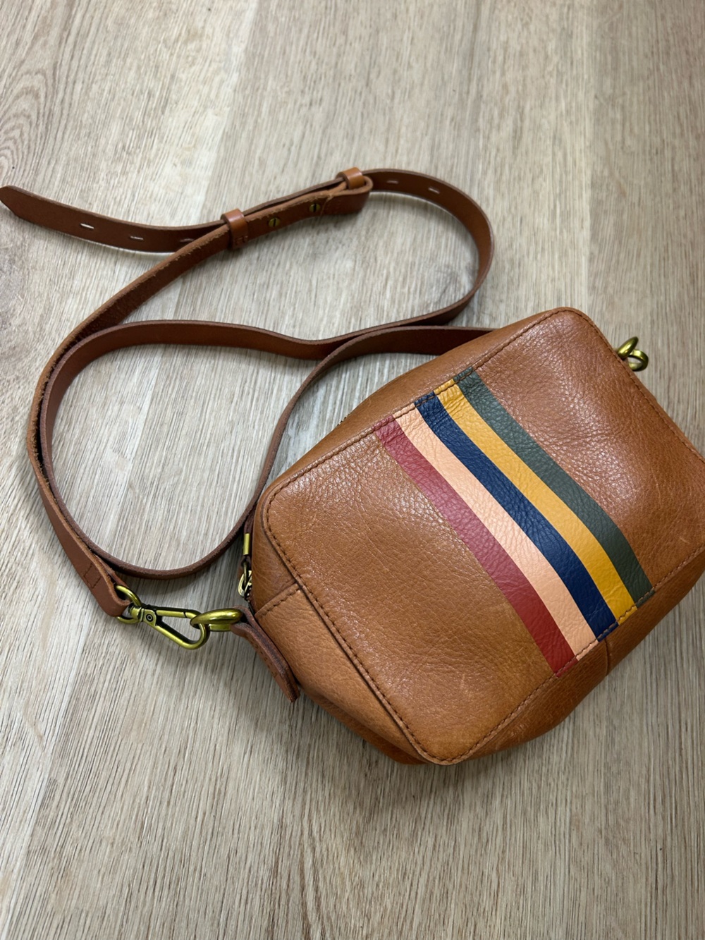 Madewell Leather Transport Camera Bag Crossbody Bag With Stripes